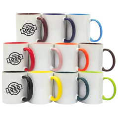 Caneca de Cerâmica Personalizada com Logo 325ml Interna e Alça Colorida