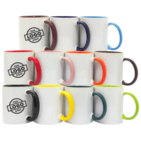 Caneca de Cerâmica Personalizada com Logo 325ml Interna e Alça Colorida