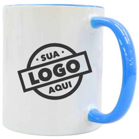 Caneca de Cerâmica Personalizada com Logo 325ml Interna e Alça Colorida