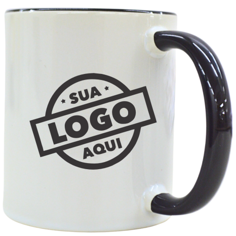Caneca de Cerâmica Personalizada com Logo 325ml Interna e Alça Colorida
