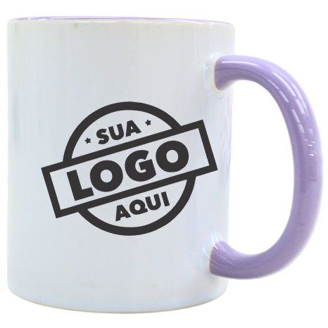 Caneca de Cerâmica Personalizada com Logo 325ml Interna e Alça Colorida