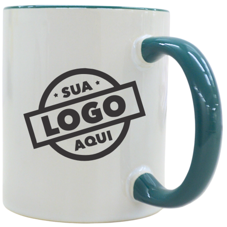 Caneca de Cerâmica Personalizada com Logo 325ml Interna e Alça Colorida