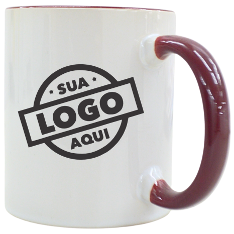 Caneca de Cerâmica Personalizada com Logo 325ml Interna e Alça Colorida