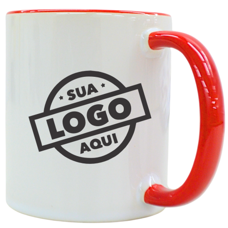 Caneca de Cerâmica Personalizada com Logo 325ml Interna e Alça Colorida