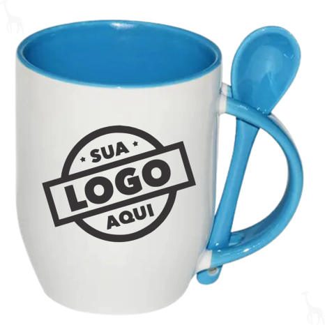 Caneca de Cerâmica Personalizada com Logomarca 325ml Interna e Alça Com Colher Colorida