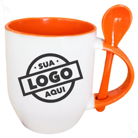 Caneca de Cerâmica Personalizada com Logomarca 325ml Interna e Alça Com Colher Colorida