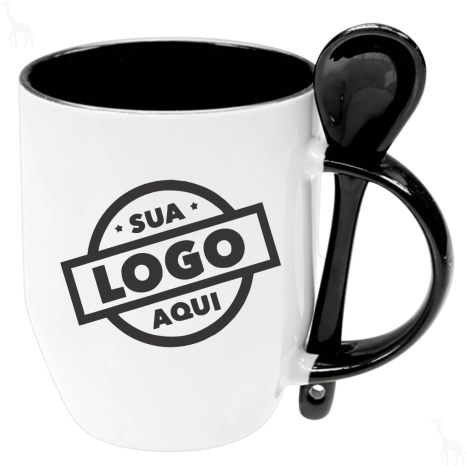 Caneca de Cerâmica Personalizada com Logomarca 325ml Interna e Alça Com Colher Colorida