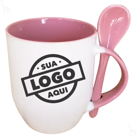 Caneca de Cerâmica Personalizada com Logomarca 325ml Interna e Alça Com Colher Colorida