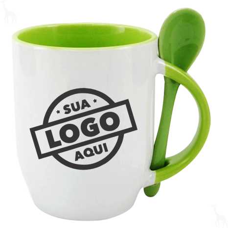 Caneca de Cerâmica Personalizada com Logomarca 325ml Interna e Alça Com Colher Colorida