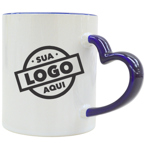 Caneca de Cerâmica Personalizada com Logo 325ml Alça Coração
