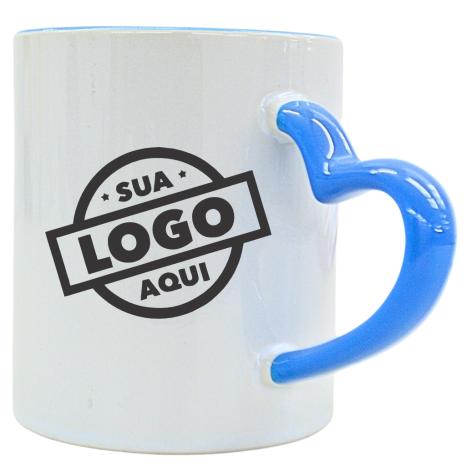 Caneca de Cerâmica Personalizada com Logo 325ml Alça Coração