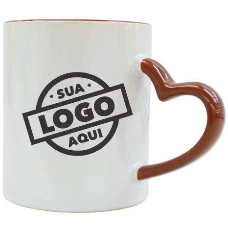 Caneca de Cerâmica Personalizada com Logo 325ml Alça Coração