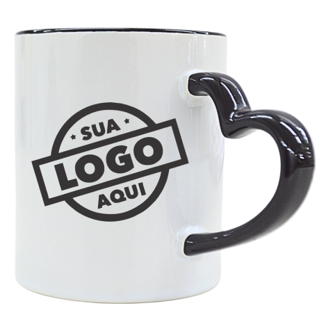 Caneca de Cerâmica Personalizada com Logo 325ml Alça Coração