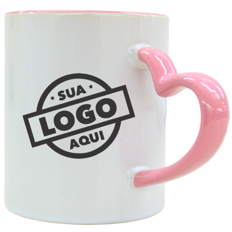 Caneca de Cerâmica Personalizada com Logo 325ml Alça Coração