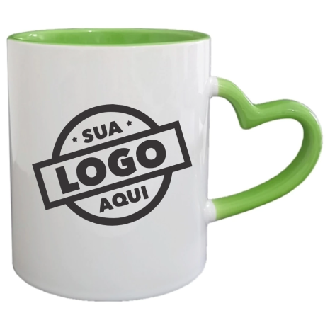 Caneca de Cerâmica Personalizada com Logo 325ml Alça Coração