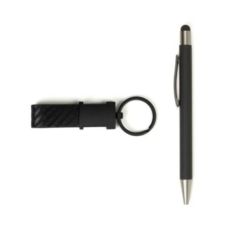 Caneta e Chaveiro em Metal Cinza Personalizada