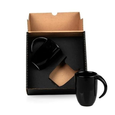 Kit Canecas em Cerâmica Preta 350Ml Personalizado