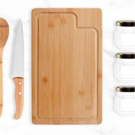 Conjunto para Cozinha e Tempero em Bambu/Inox 6 Pçs Personalizado