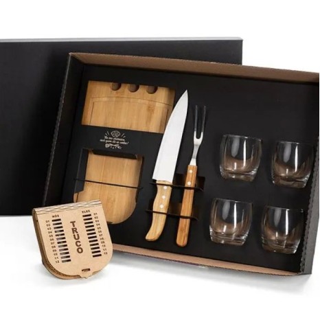 Kit Churrasco, Whisky e Truco 8 Pçs com Jogo de Baralho Personalizado