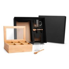 Kit para Chá com Caixa em Bambu e Colheres 5 Pçs Personalizado