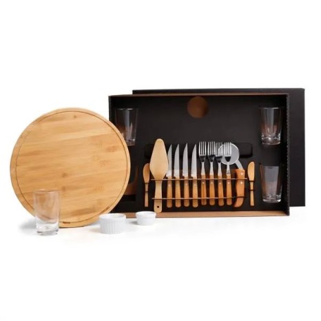 Kit Pizza em Bambu com Copos 19 Pçs Personalizado