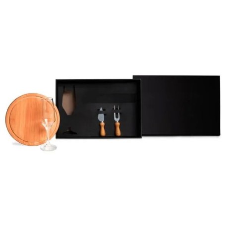 Conjunto para Queijo em Bambu com Taça para Champagne 4 Peças Personalizado