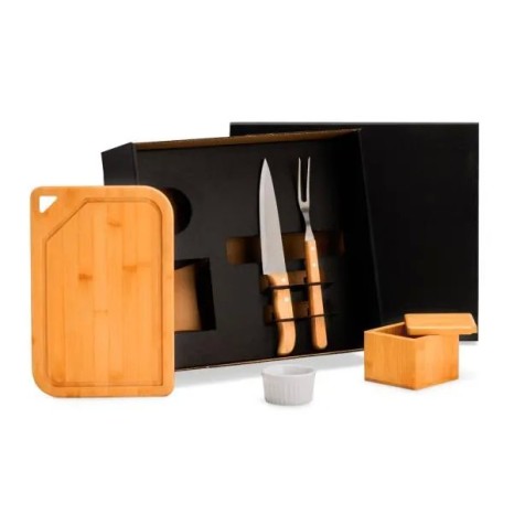 Kit para Churrasco em Bambu / Madeira / Inox 5 Pçs Personalizado