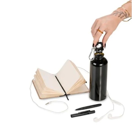 Kit Squeeze, Fone, Caderno e Caneta Preto 4 Pçs Personalizado