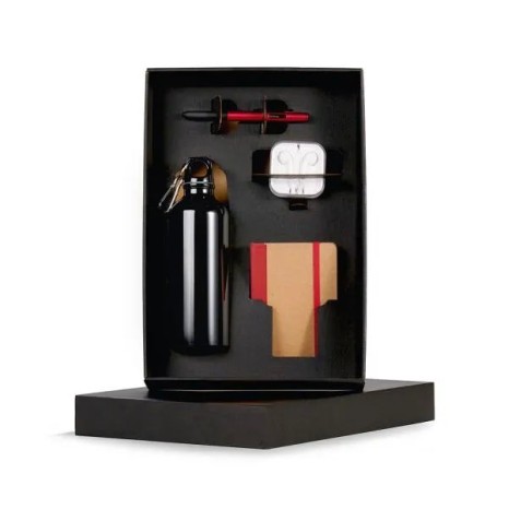 Kit Squeeze, Fone, Caderno e Caneta Vermelho 4 Pçs Personalizado