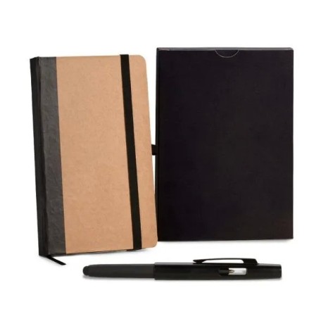 Caderneta para Anotações com Caneta Bege/Preto Personalizada