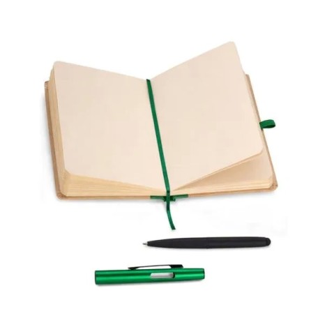 Caderneta para Anotações com Caneta Bege/Verde Personalizada