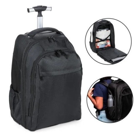 Mochila em Polyester 600D com Rodinha 35L Preta Personalizado