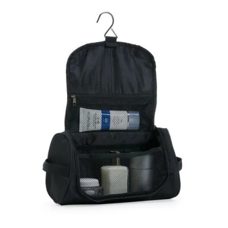 Necessaire Preta em Microfibra com Gancho Personalizado