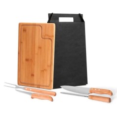 Conjunto para Churrasco em Bambu / Madeira / Inox Texas 5 Pçs Personalizado