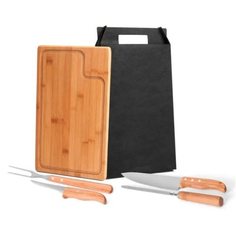 Conjunto para Churrasco em Bambu / Madeira / Inox Texas 5 Pçs Personalizado