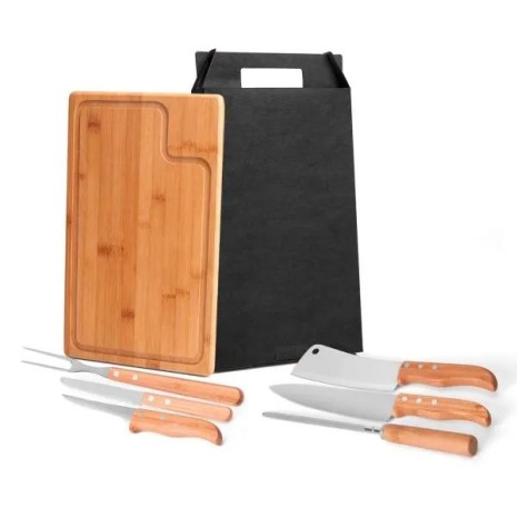 Conjunto para Churrasco em Bambu / Madeira / Inox Texas 7 Pçs Personalizado