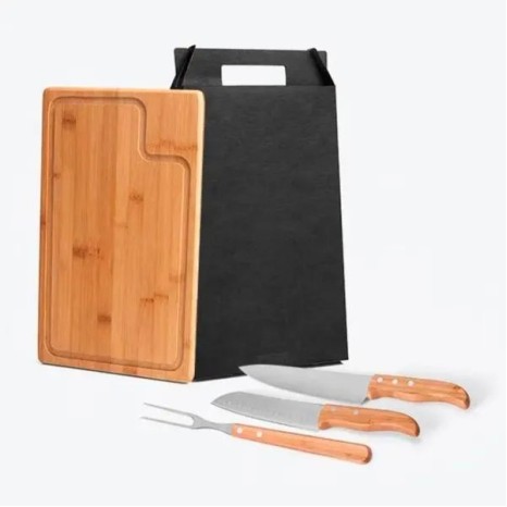 Conjunto para Churrasco em Bambu / Madeira / Inox Texas 4 Pçs Personalizado
