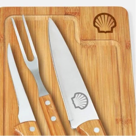 Conjunto para Churrasco em Bambu / Madeira / Inox Dallas 4 Pçs Personalizado