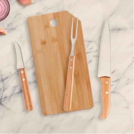 Conjunto para Cozinha em Bambu / Madeira / Inox Oregon 4 Pçs Personalizado