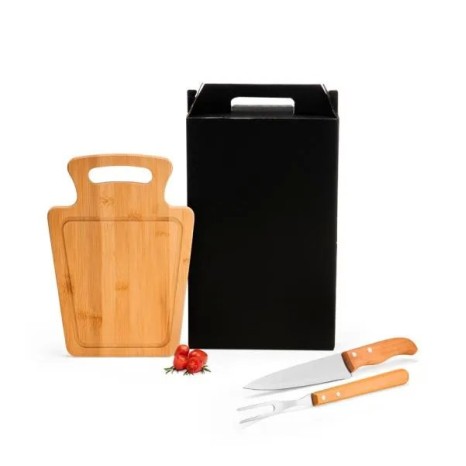 Conjunto para Churrasco em Bambu / Madeira / Inox 3 Pçs Personalizado