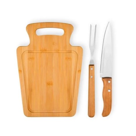 Conjunto para Churrasco em Bambu / Madeira / Inox 3 Pçs Personalizado