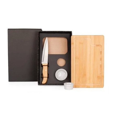 Kit para Churrasco / Petisco em Bambu / Porcelana 4 Pçs Personalizado