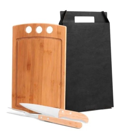 Conjunto para Churrasco em Bambu / Madeira / Inox 3 Pçs Personalizado