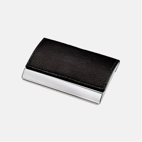 Porta-Cartão em Metal Cromado e Material Sintético Preto Personalizado