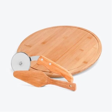 Conjunto para Pizza em Bambu 35 cm 3 Pçs Personalizado