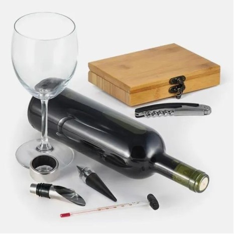 Acessórios para Vinho com Estojo em Bambu 6 Pçs Personalizado