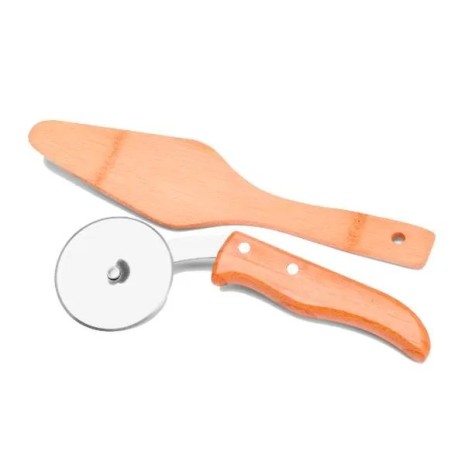 Cortador de Pizza Inox / Bambu com Espátula Personalizado