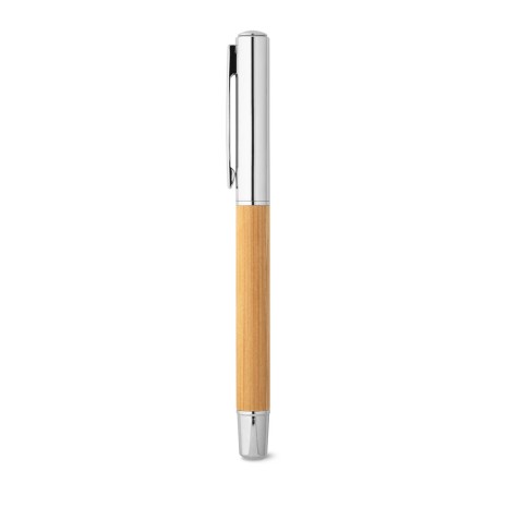 Roller em Aço Inox 90% Reciclado e Bambu com Tampa e Escrita em Azul para Empresas