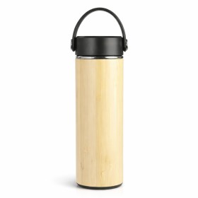 Copo térmico com alça dupla e revestimento de bambu de 450 ml com logotipo